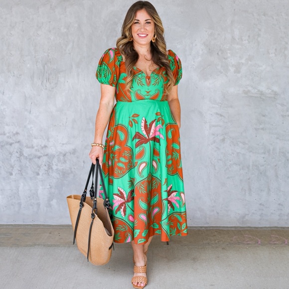 NWT Anthropologie Maeve Puff Sleeve Sweetheart Dress 6 P Petite Green - Picture 9 of 9